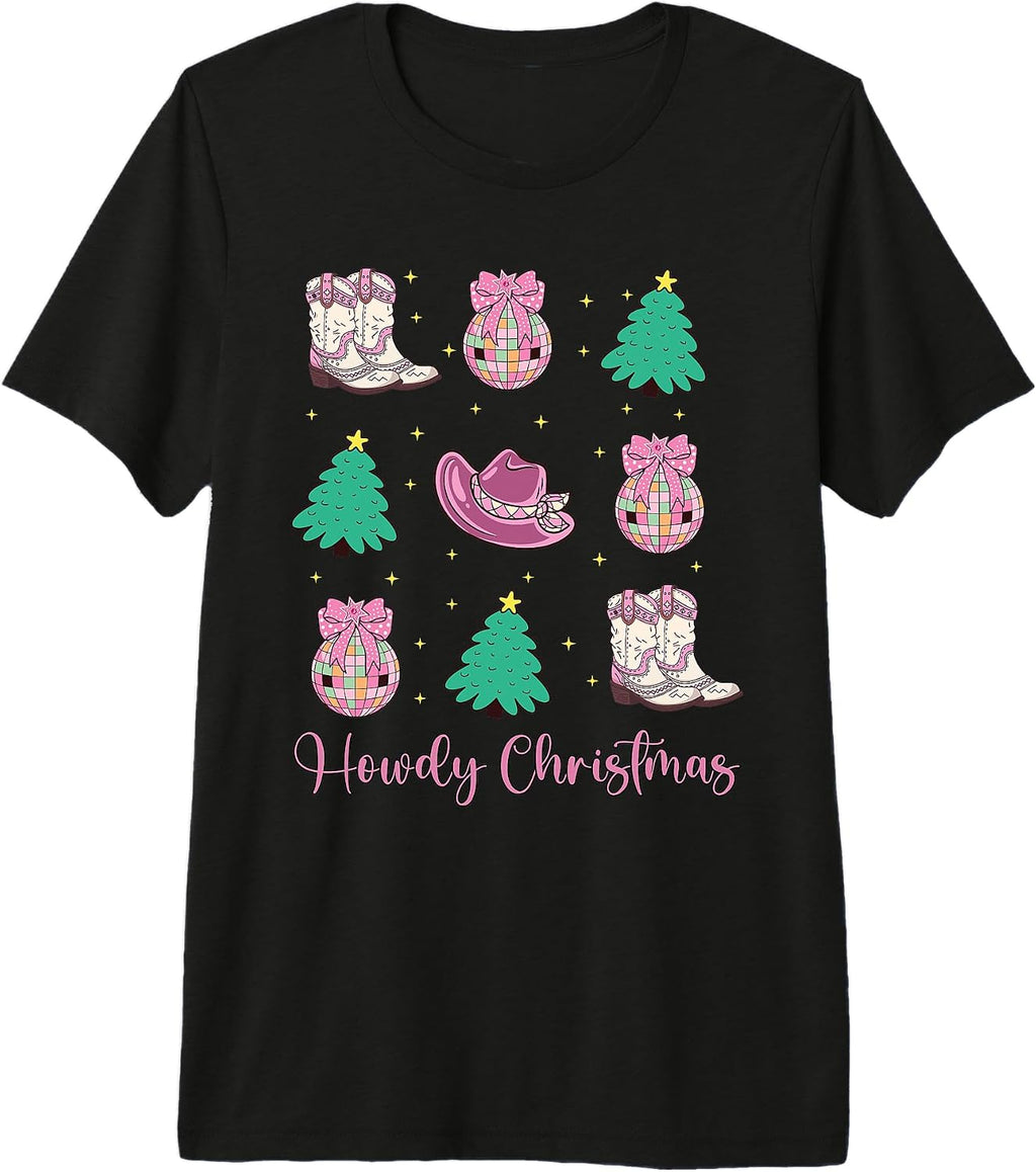 Howdy Western Christmas Coquette Cowgirl Country Xmas Premium Tri-blend T-Shirt