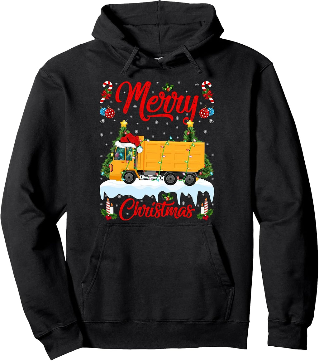 Truck Merry Christmas Tree Lighting Santa Truck Xmas Pullover Hoodie