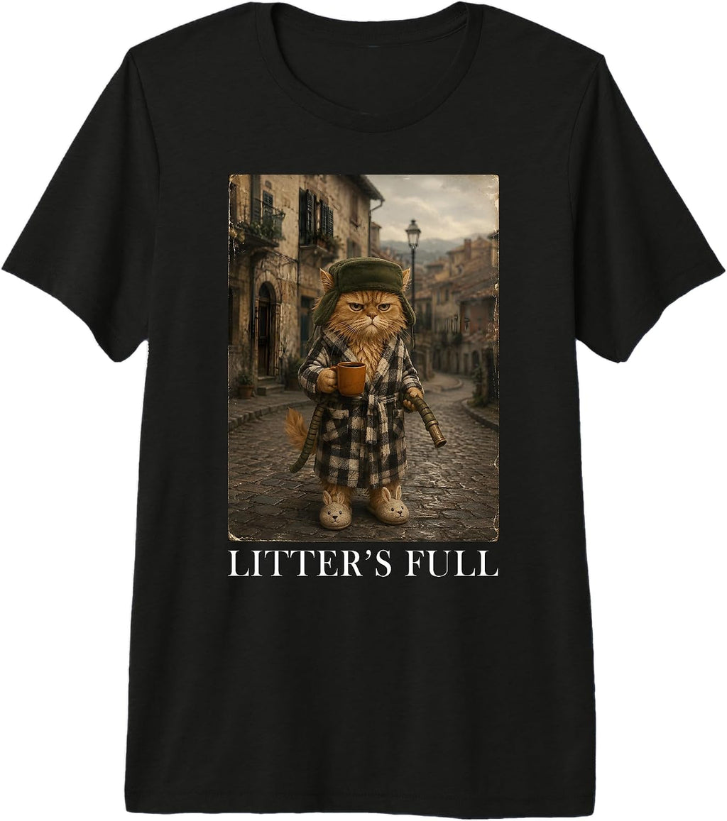 Litter's Full Funny Cat Coffee Vintage Xmas Sarcastic Humor Premium Tri-Blend T-Shirt