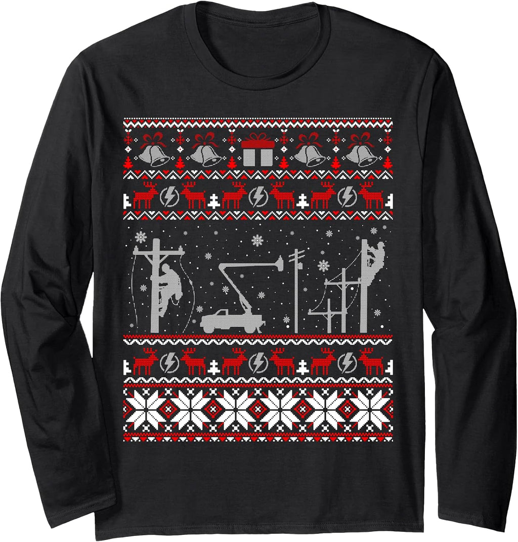 Lineman Ugly Christmas Sweater Gifts For Women Men Long Sleeve T-Shirt