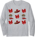 Western Coquette Cowgirl Christmas Bow Retro Christmas Boots Long Sleeve T-Shirt