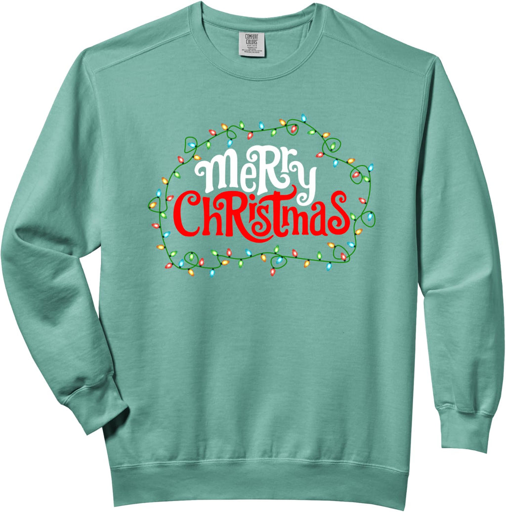 Merry Christmas Lights Xmas Family Men Women Kids Comfort Colors Adult Sweatshirt