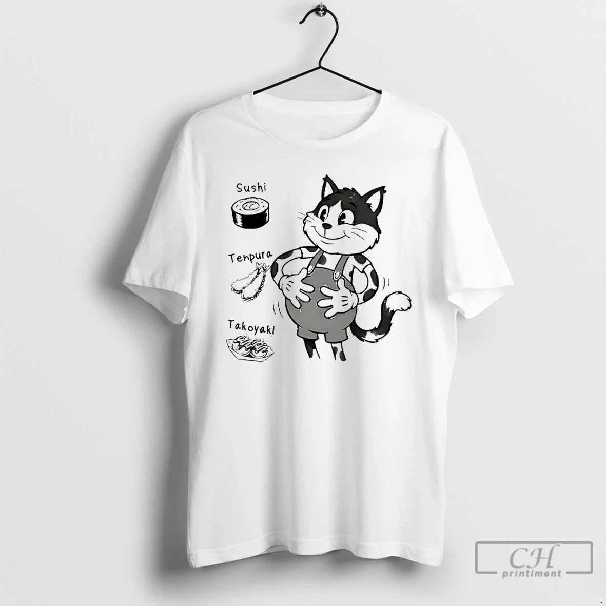 Classic Cute Cat Thats Full Sushi Tempura Takoyaki Vintage Unisex
