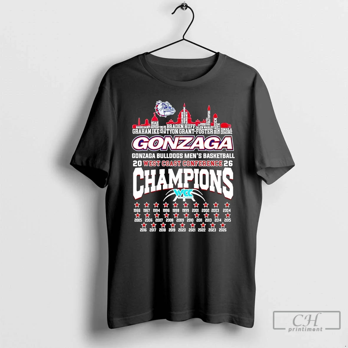 Classic Gonzaga Bulldogs 2026 West Coast Conference Champions 29 Time City Skyline T Shirts Sweater