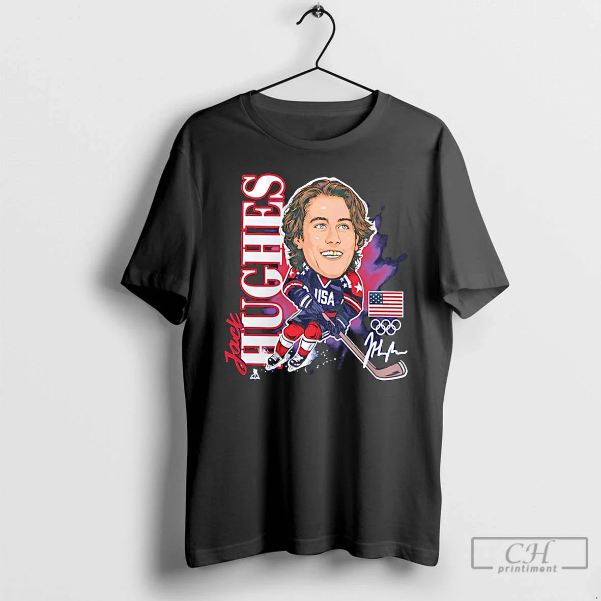 Classic Jack Hughes Us Mens Olympic Hockey Gold Medal Caricature Unisex