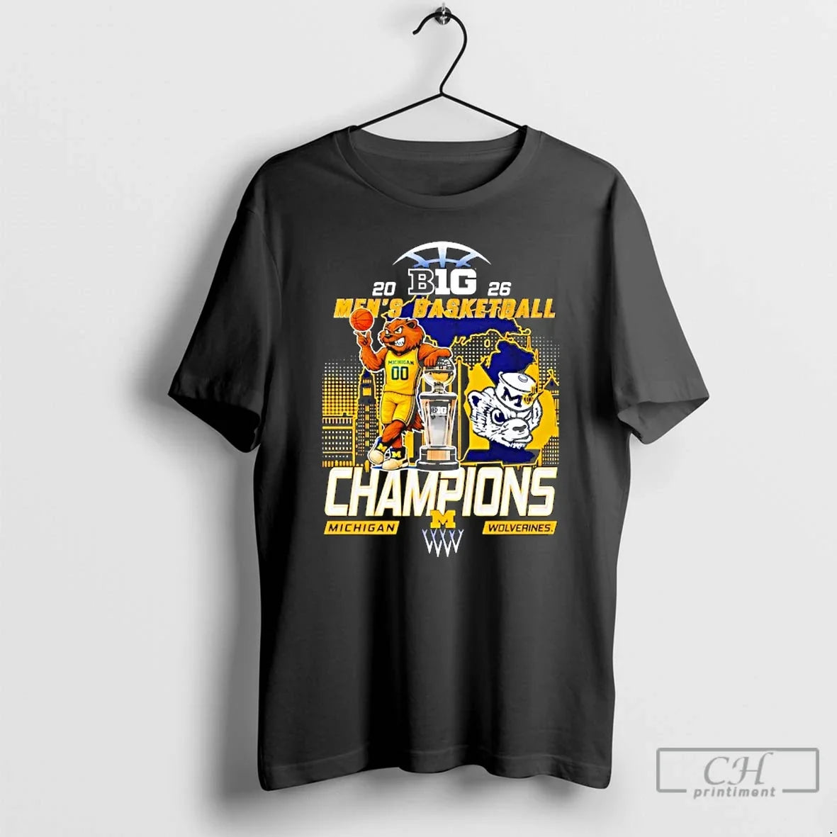 Classic Michigan Wolverines 2026 Big Ten Mens Basketball Season Champions Mascot Trophy T Shirts Sweater