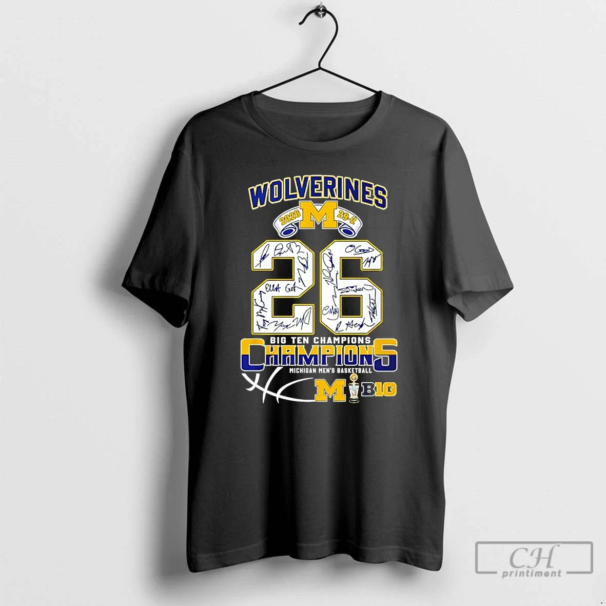 Classic Michigan Wolverines Mens Basketball 26 Big Ten Champions Signatures Unisex