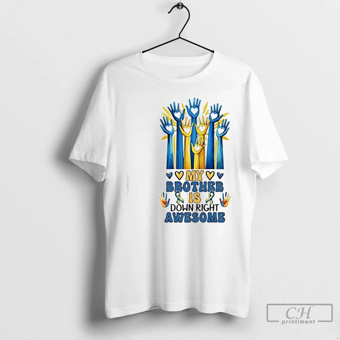 Classic My Brother Is Down Right Awesome Hearts In Hands Ribbon Colorful T Shirts Sweater Unisex