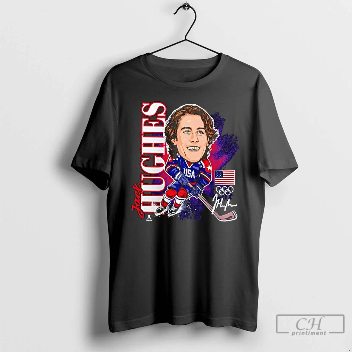 Classic Usa Hockey Jack Hughes Gold Medal Caricature Unisex