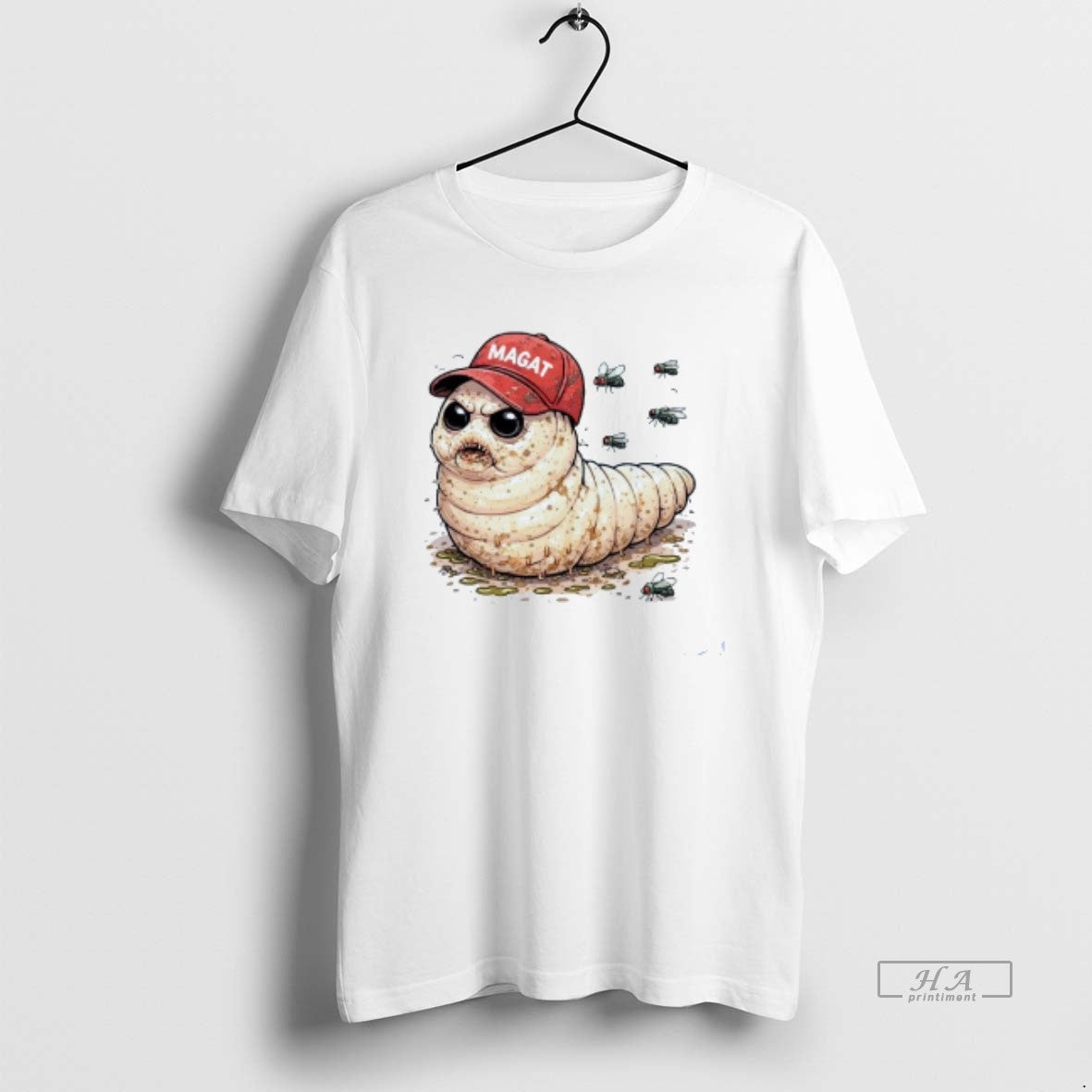Official Maggot Wearing Magat Hat Anti Maga Satirical Mens White Tee Unisex