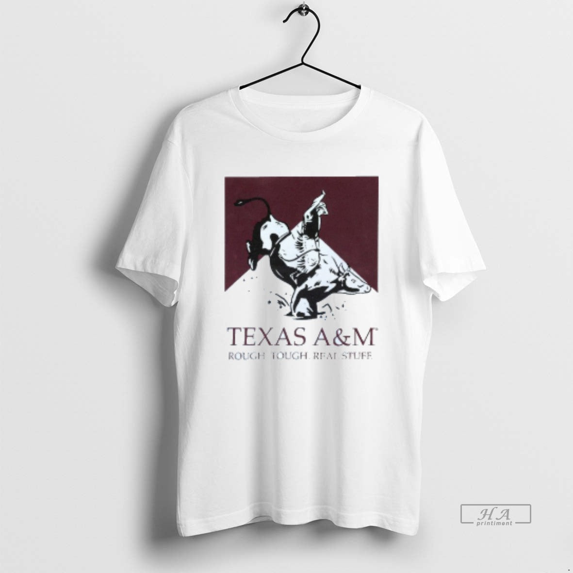 Official Texas Am Aggies Rough Tough Real Stuff Bull Rider Mens White Tee Unisex