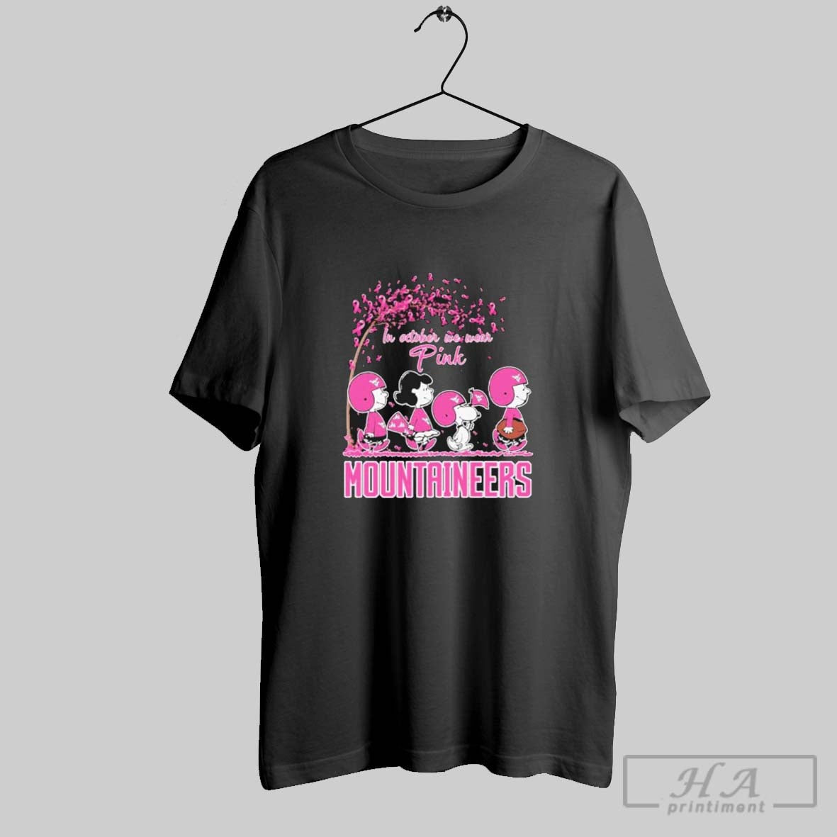 Official The Peanuts Walking X West Virginia Mountaineers In October We Wear Pink Shirt Unisex