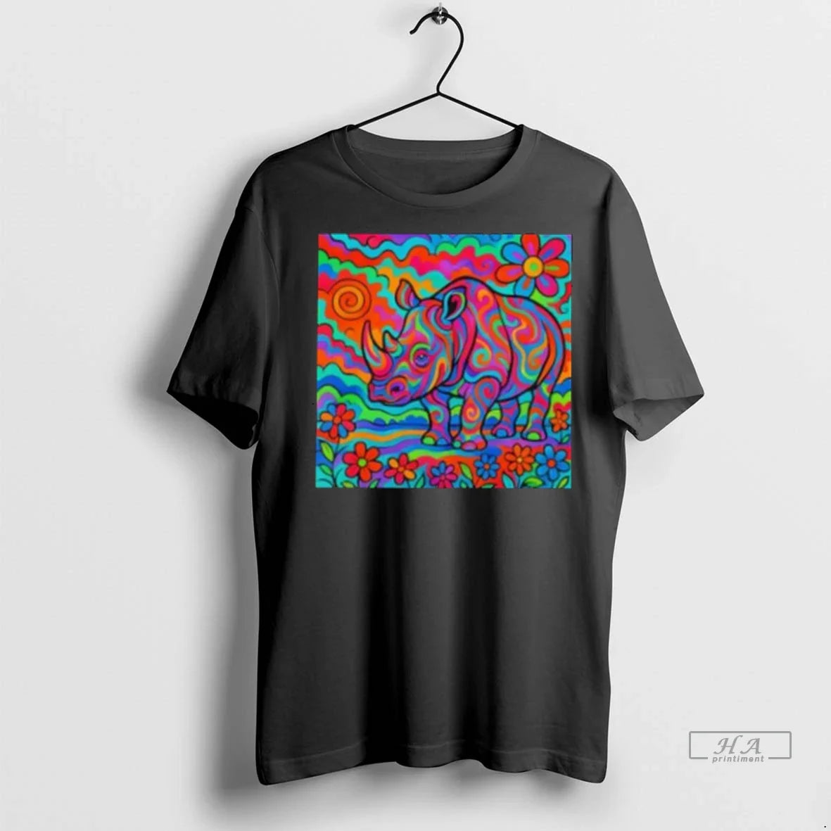 Officials Trendy Rainbow Rhino Art Style T Shirt Sxuwsi Shirt Sweater Unisex