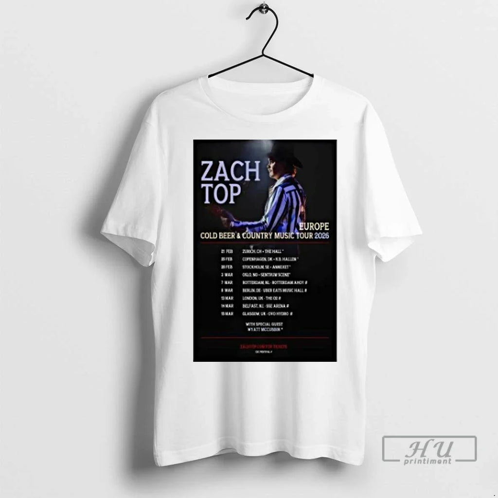 Officials Zach Top Europe Cold Beer And Country Music Fall Tour 2026 T Shirts Unisex