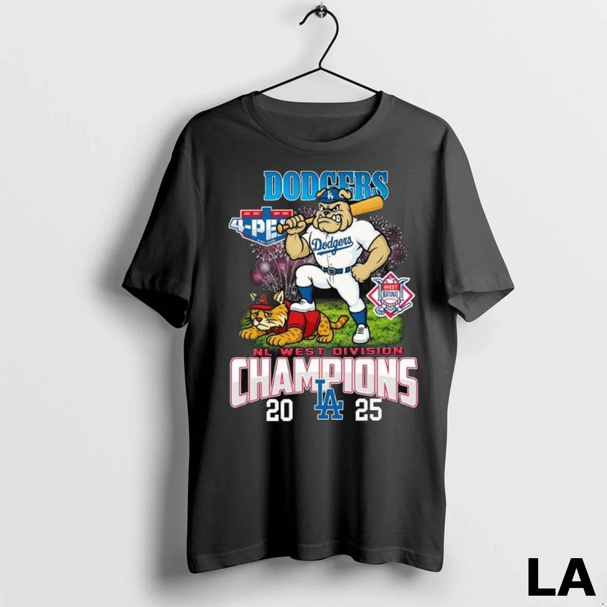 Original Los Angeles Dodgers 2025 Nl West Division Champions 4 Peat Mascot Fireworks Long Sleve