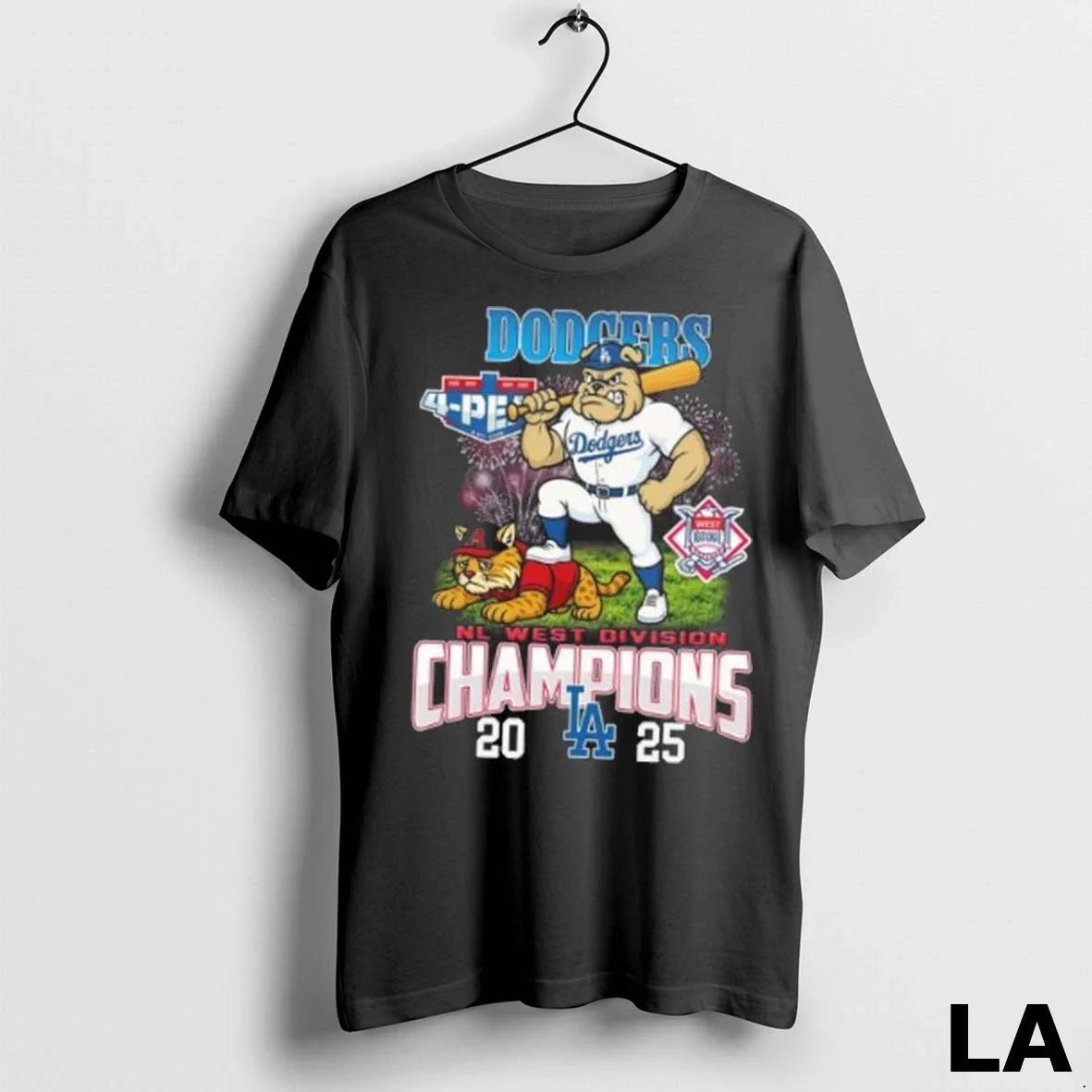 Original Los Angeles Dodgers 2025 Nl West Division Champions 4 Peat Mascot Fireworks Unisex