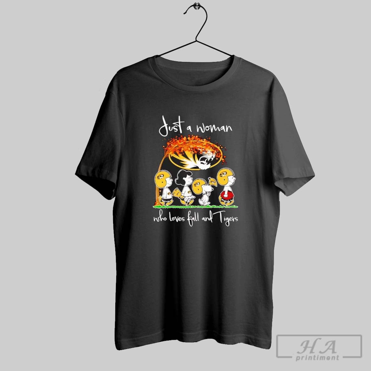 Peanuts Just A Woman Who Loves Fall And Missouri Tigers Unisex