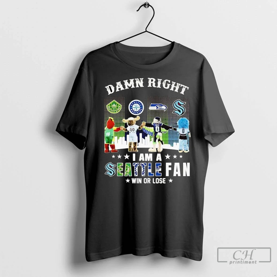 Premium Damn Right I Am A Seattle Sports Fan Win Or Lose Mascots Skyline Unisex