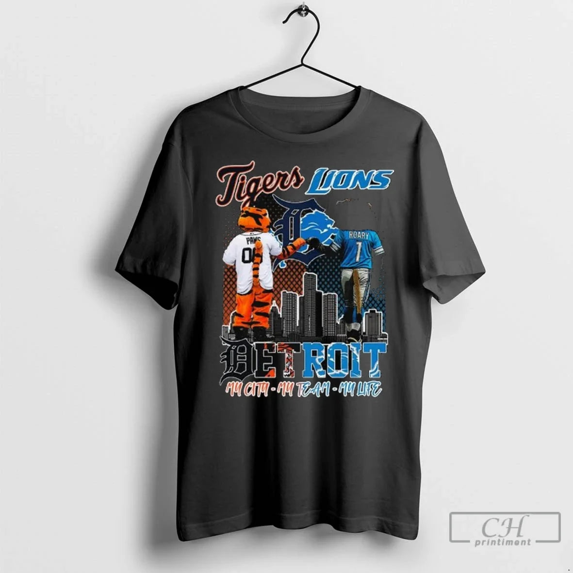 Premium Detroit Tigers And Detroit Lions My City My Team My Life Mascot Long Sleve Unisex