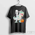 Premium Skeleton Riding Dancing Dab Dinosaur Trex Halloween T Shirts Unisex