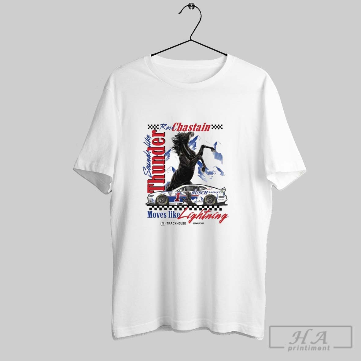 Ross Chastain Moves Like Lightning 1 2025 Busch Light Trackhouse Nascar Horse T Shirts Unisex