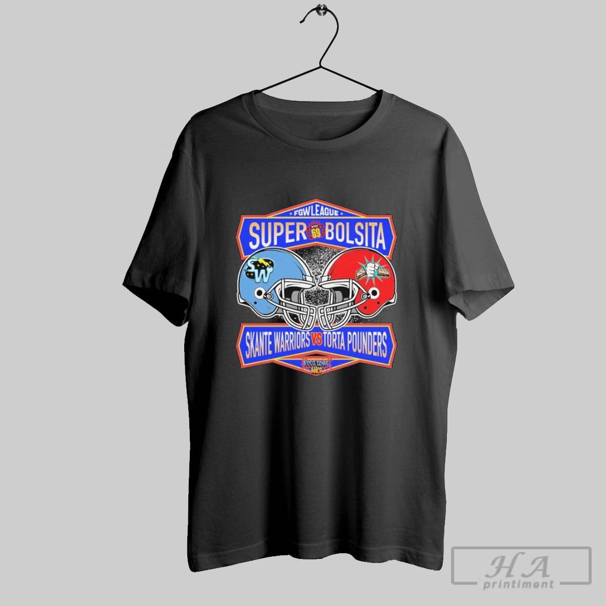 Skante Warriors Vs Torta Pounder Super Bolsita Foos Gone Wild Helmets Fwg League T Shirts Unisex