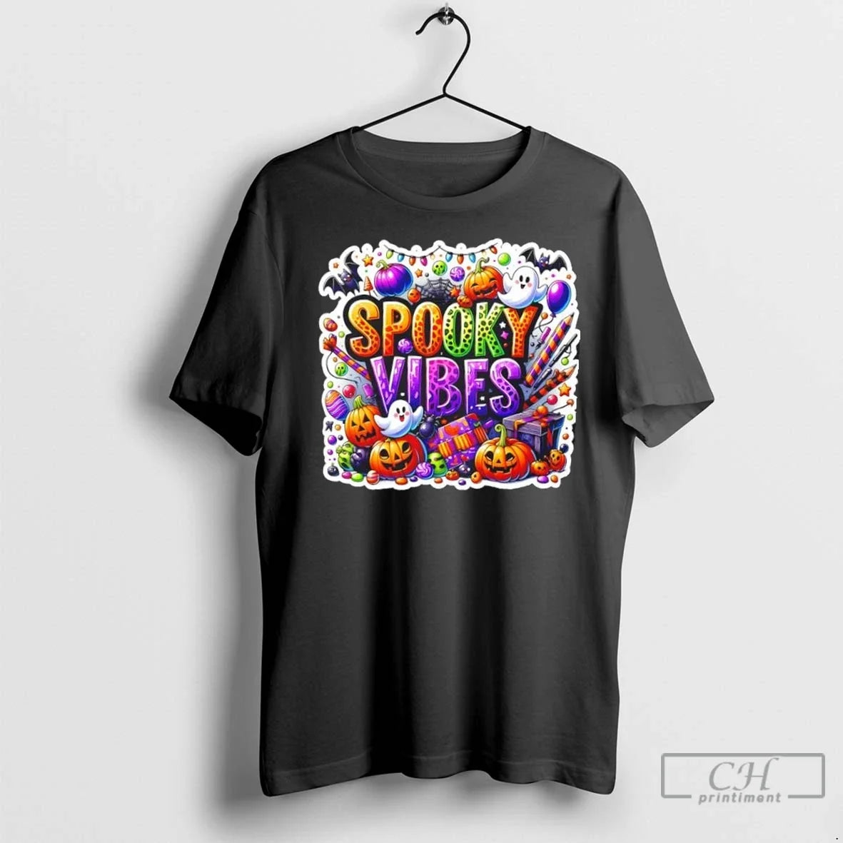 Spooky Vibes Colorful Halloween Ghost T Shirts Unisex