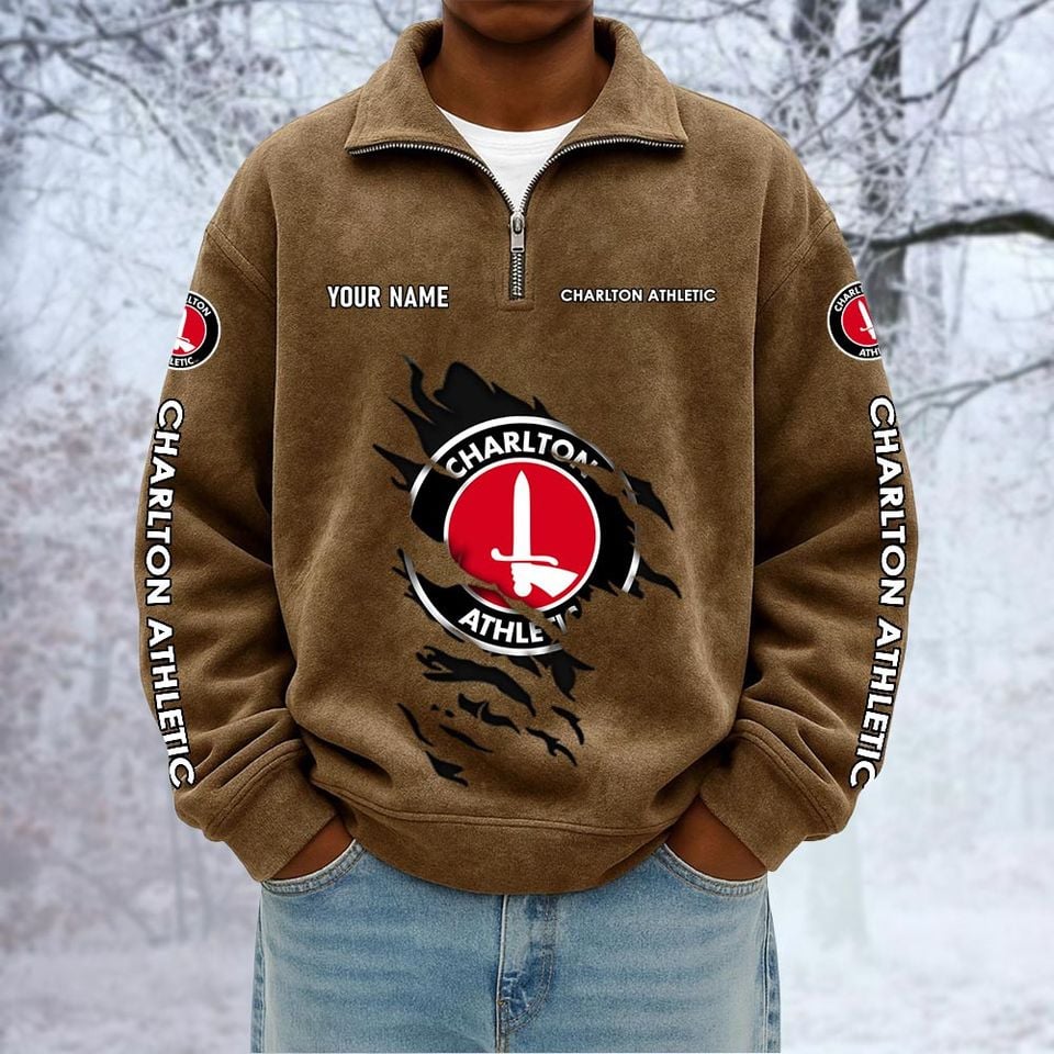 Charlton Athletic FC Custom Name Quarter Zip Pullover Sweatshirt - Multicolor