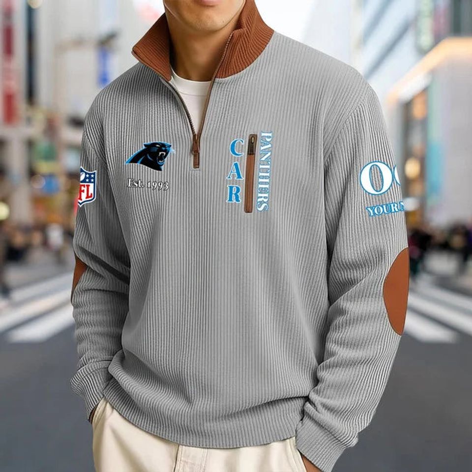 Custom Carolina Panthers Striped Half-Zip Sweatshirt