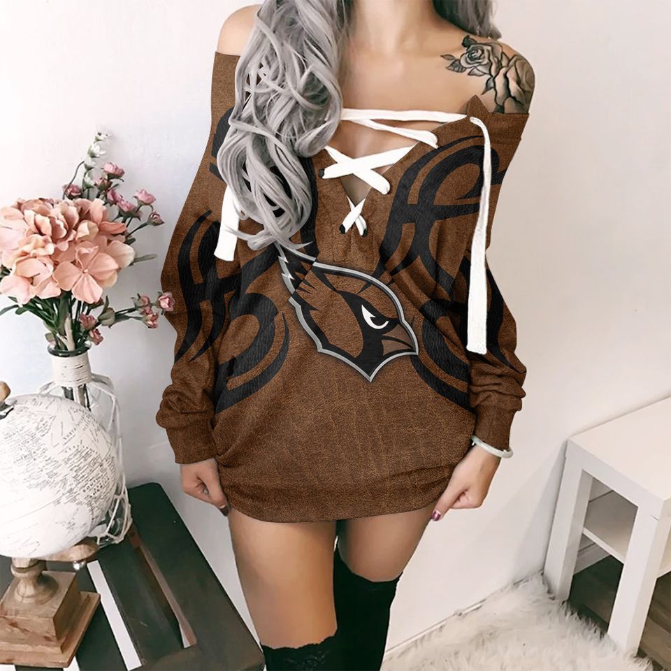 Arizonna Cardinals Lace-Up Sweatshirt Women's Long Sleeve Dress