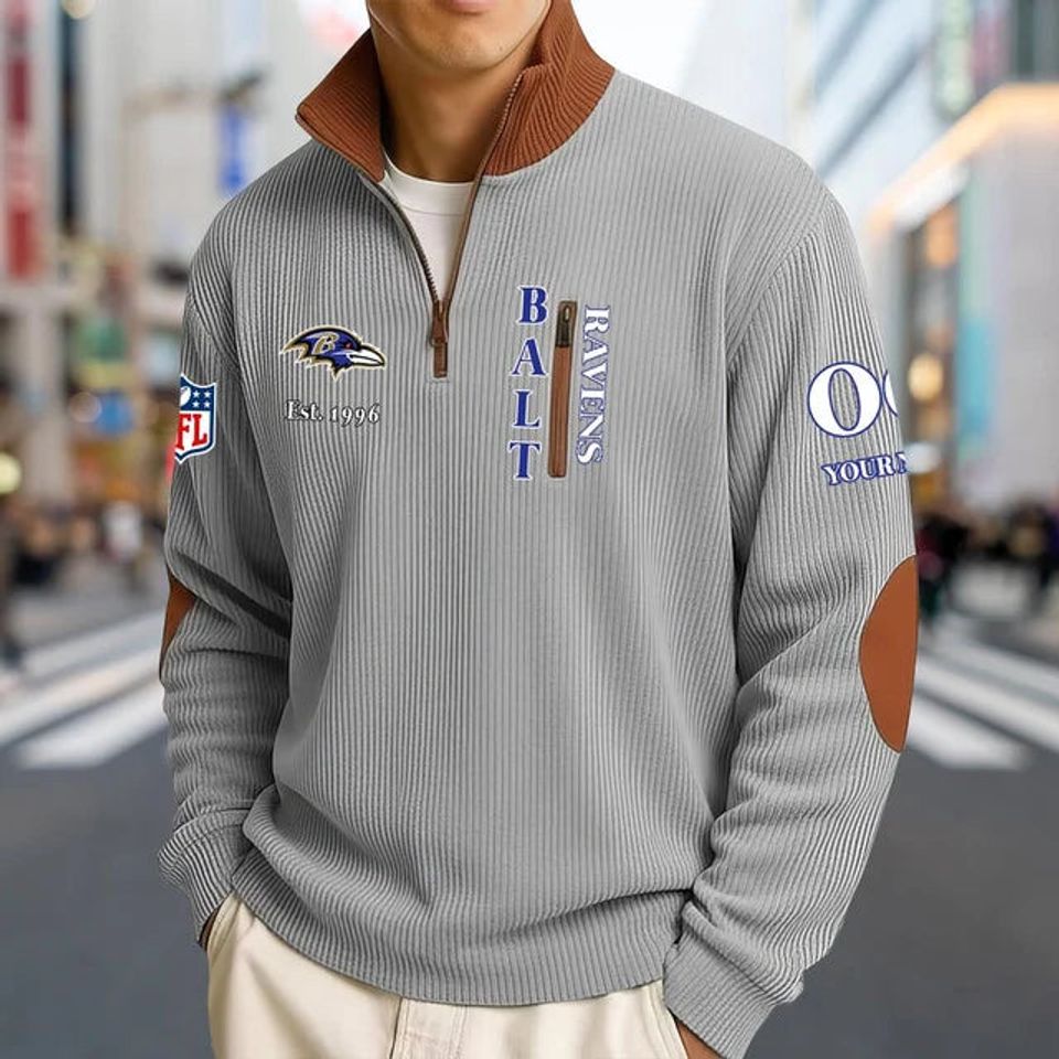 Custom Baltimore Ravens Striped Quarter-Zip Sweatshirt