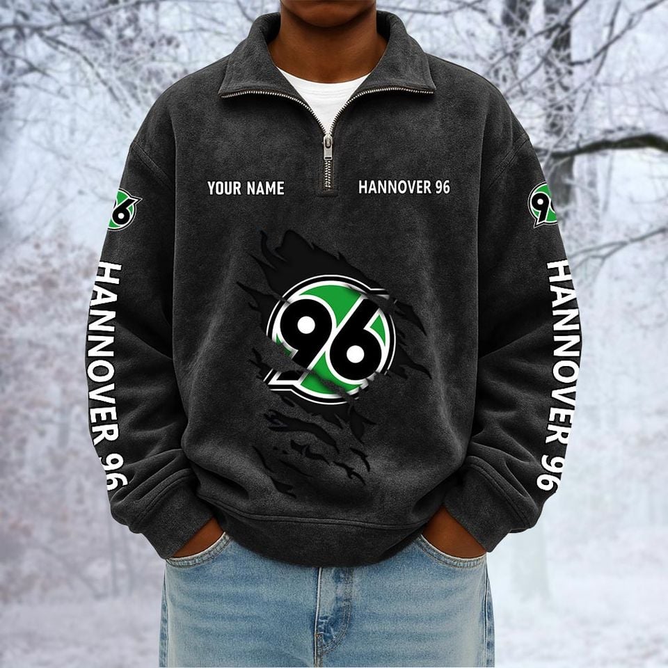 Hannover 96 Custom Name Quarter Zip Pullover Sweatshirt - Multicolor