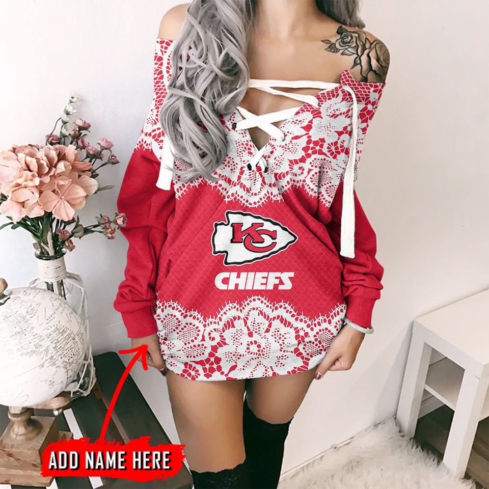 KC Chiefs Personalized Lace-Up Sweatshirt Women's Long Sleeve Dress
