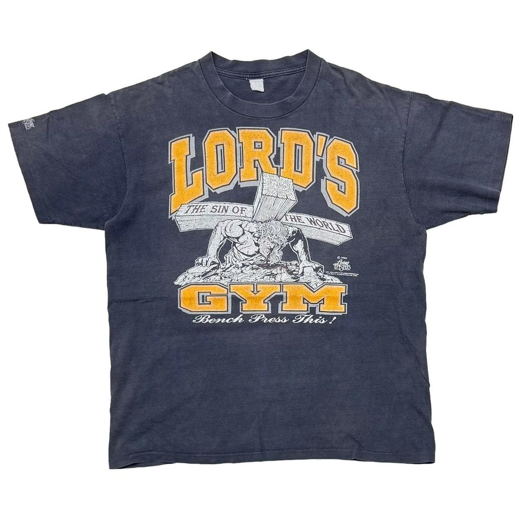 OLD & VINTAGE LORD'S GYM 1990 BENCH PRESS GYM! THE SIN OF THE WORLD FITS XL 4216