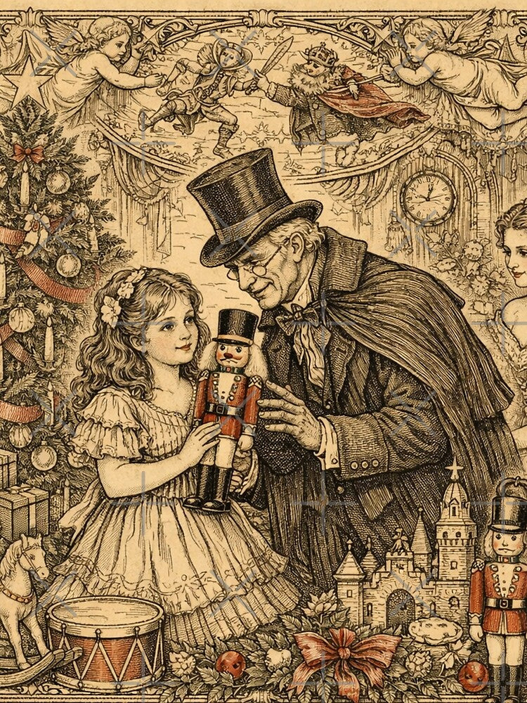Vintage Victorian Nutcracker Christmas Wall Art Print – Antique Storybook Holiday Illustration, Classic Ballet Design by SezzyDesigns