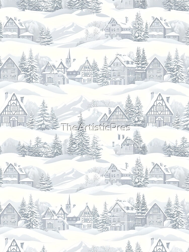 Winter Village Seamless Pattern — Cozy Snowy Landscape | Serene Christmas Aesthetic by TheArtisticPres