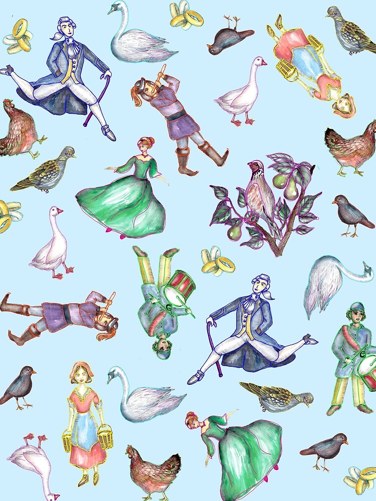 On the Twelfth Day of Christmas Pattern Blue by ECMazurDesign