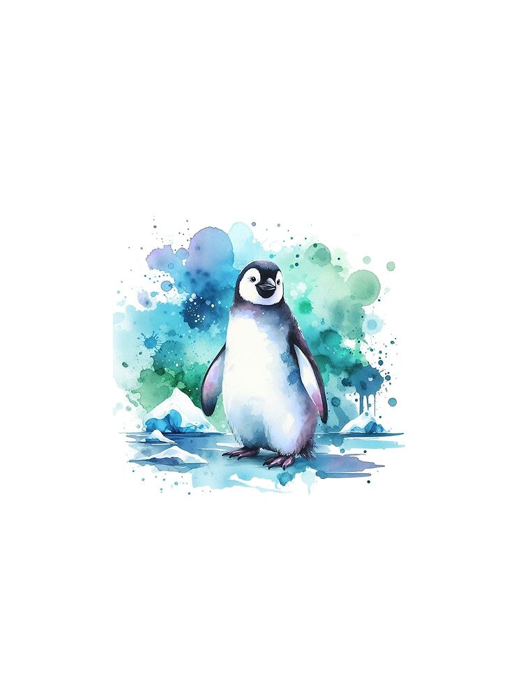 Blue Green Watercolours Baby Penguin by Crystal Signs