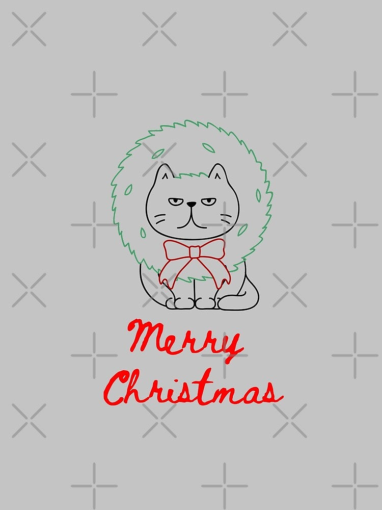 Funny Christmas cat with a Christmas wreath by Brightful Creations