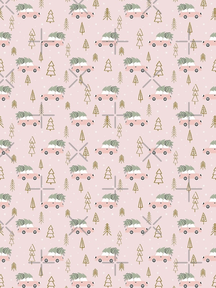 Pink Car and Christmas Tree Seamless Pattern by Acim0
