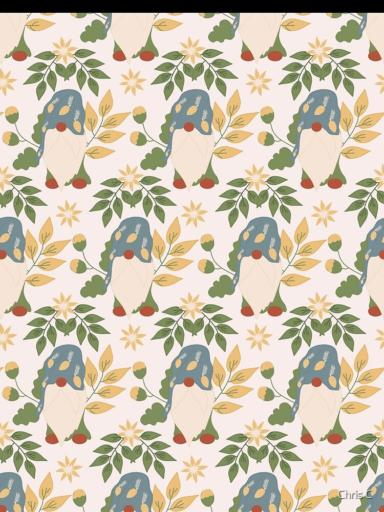 Gnome Christmas Little Cute Blue Yellow Leaf Gnome Pattern by MiscelChr