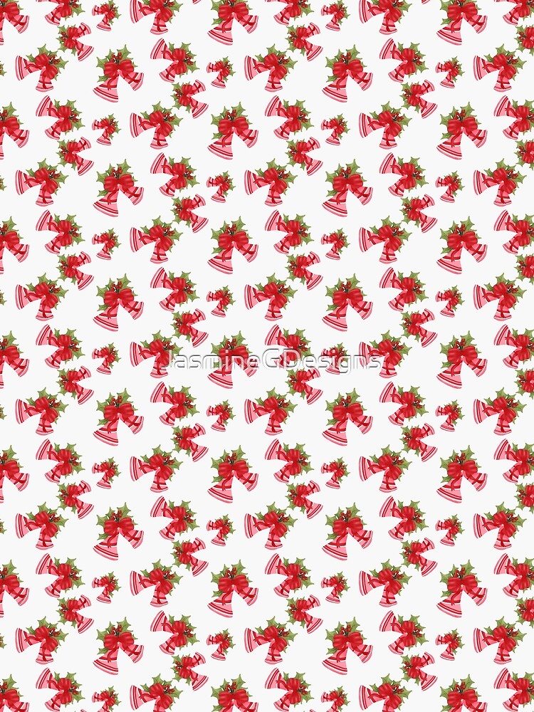 Christmas Bells with Red Bow and Berries Off White by JasmineGDesigns