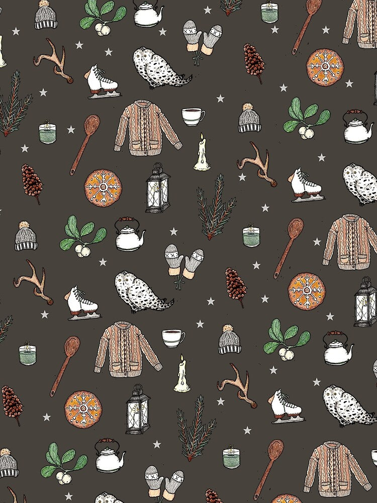 Cozy Cozy Pattern (espresso background) by Jordyn St. John