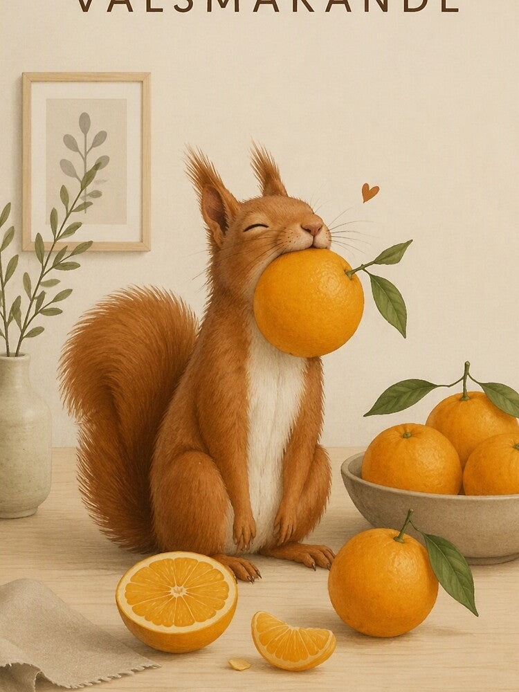 Hygge Red Squirrel & Orange "DELICIOUS" Portrait by NickWhittleArt