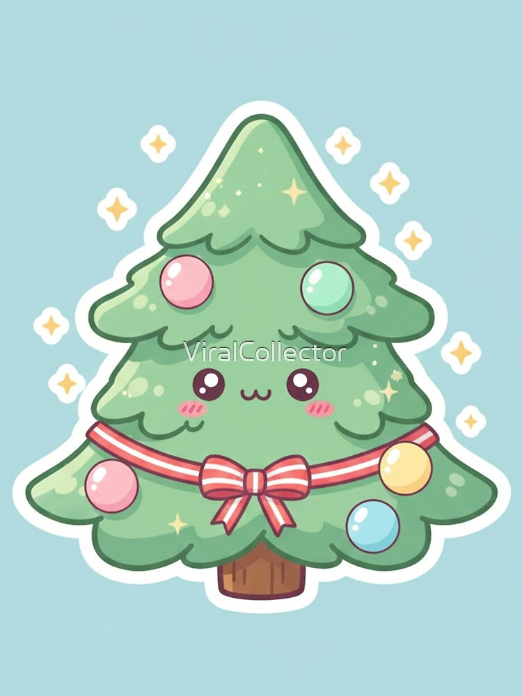 Kawaii Smiling Christmas Tree - Pastel Tones by ViralCollector