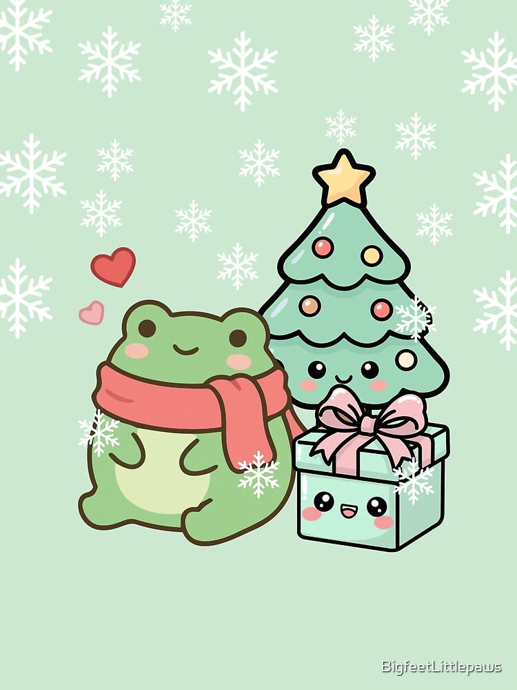 Christmas frog sat by Christmas tree by BigfeetLittlepaws