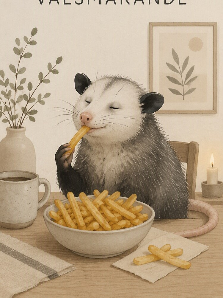 Hygge Opossum & Fries "DELICIOUS" Portrait by NickWhittleArt
