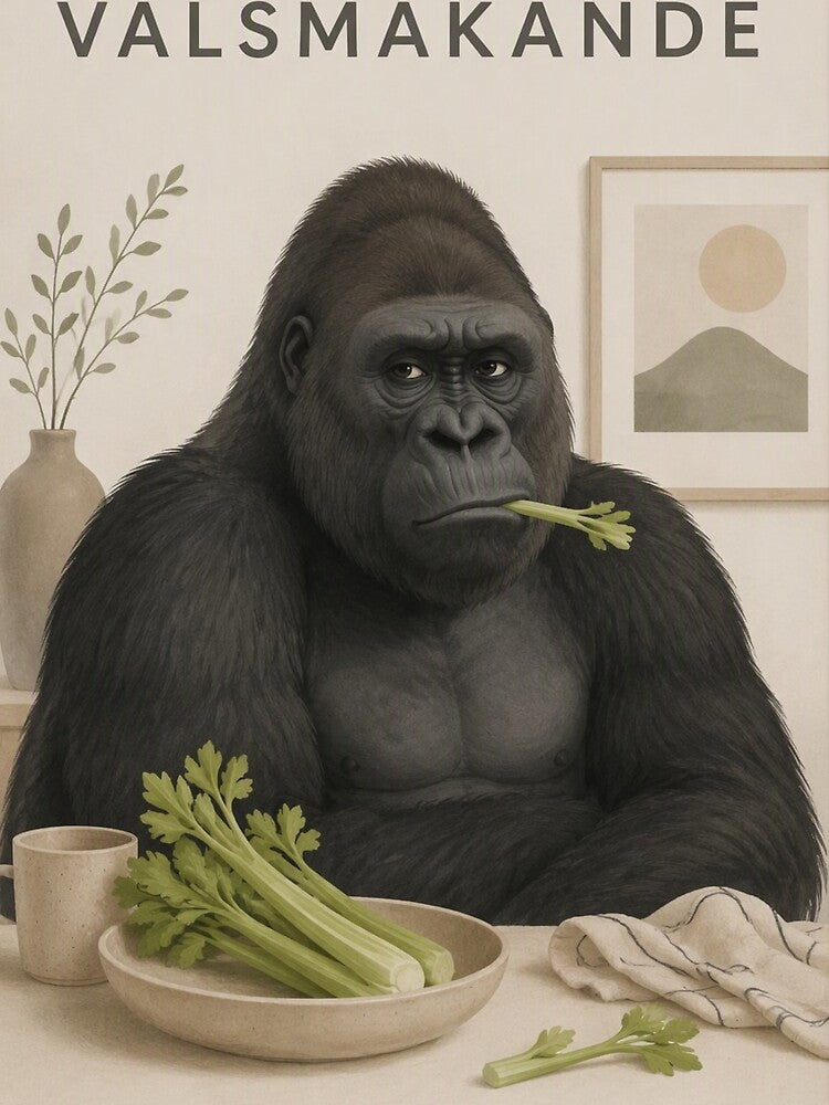 Hygge Gorilla & Celery "DELICIOUS" Portrait by NickWhittleArt
