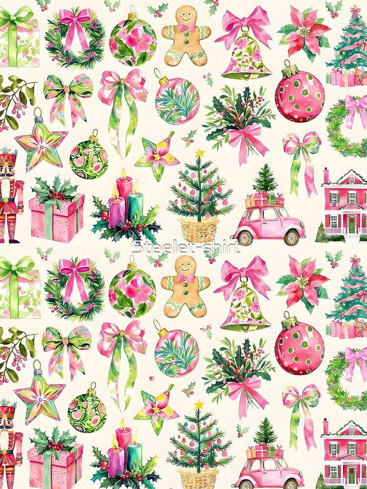 Pink Coquette Watercolor Christmas pattern by Steele-Art