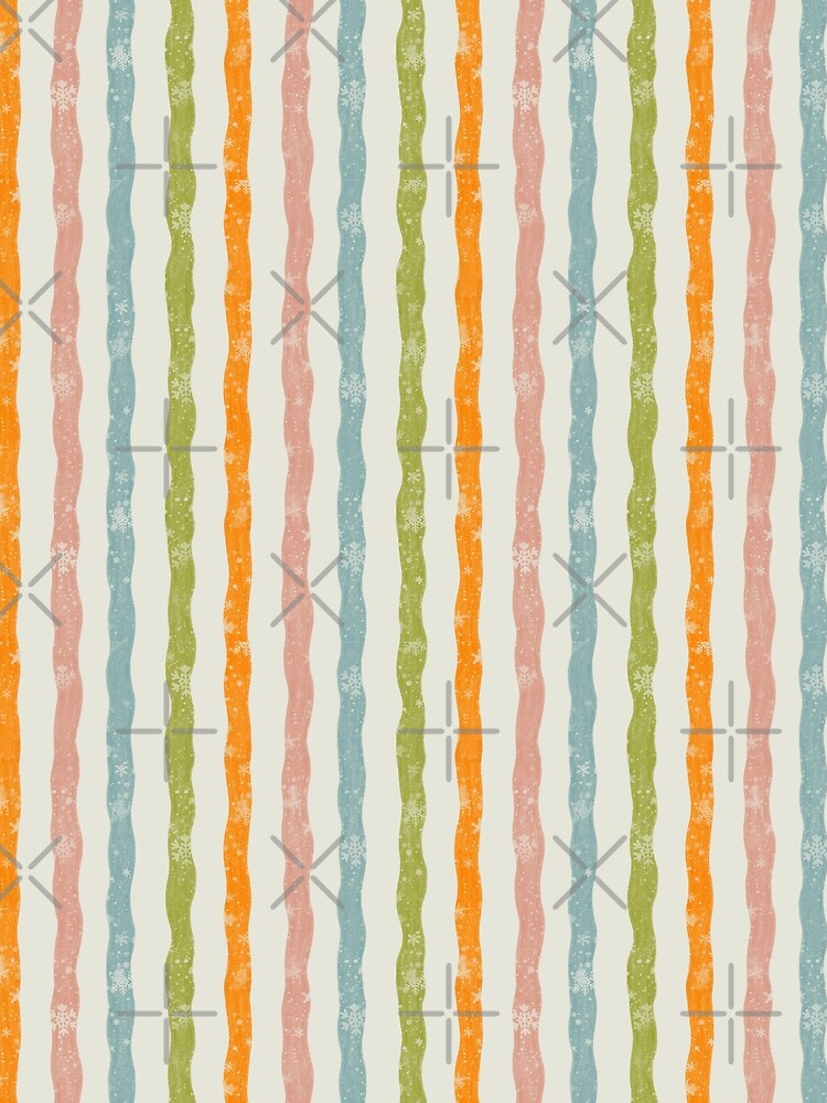 Pastel Retro Winter Snowflakes Wavy Stripes Pattern by LafinaArt